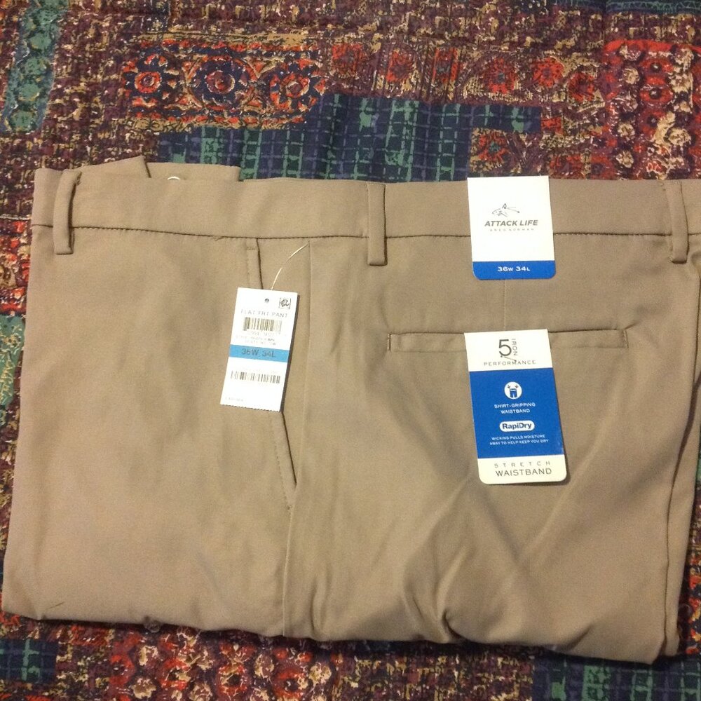 Greg Norman Men's 36x34 Attack Life Tan Performance Pants - New with Tags